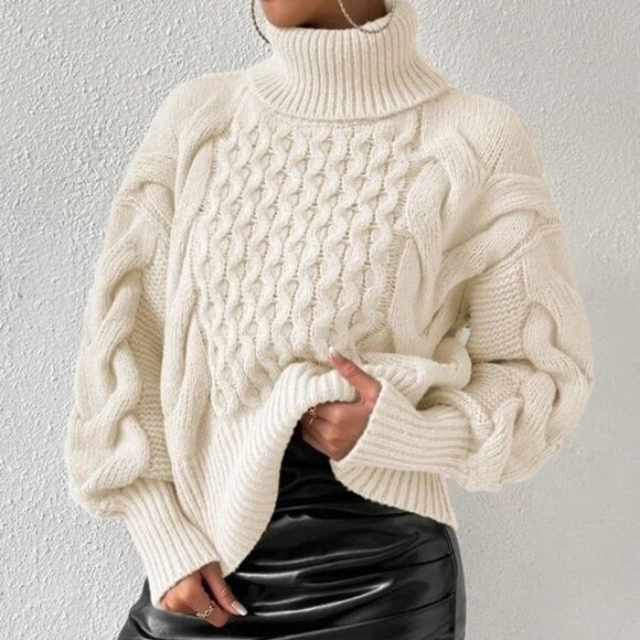 Monarch Fashion Sweaters - Beige Cable Knit Pullover Sweater
